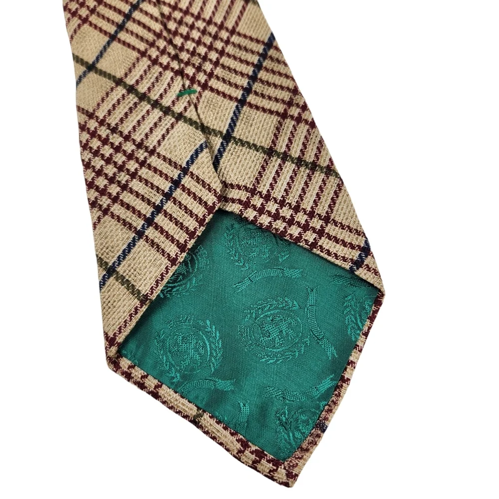 Tommy Hilfiger Vintage 90's 100% Silk Brown Burgandy Plaid Houndstooth Neck Tie